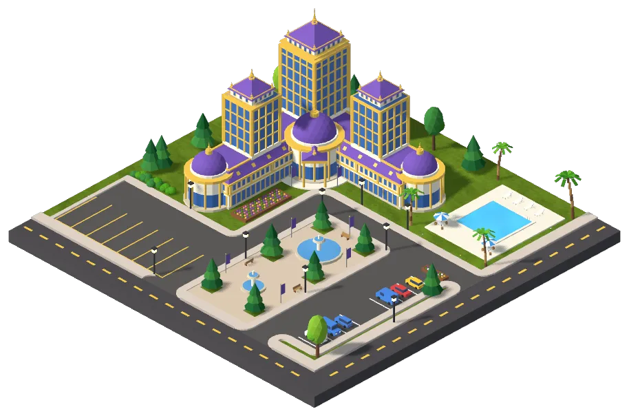Isometric illustration of the Royal Flush Resort Prosperity